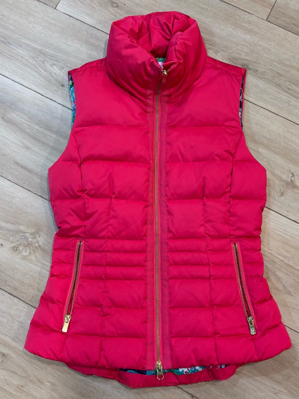 Lilly Pulitzer Elana Pink Puffer Vest Small S Preppy Goose Down Lined Quilted